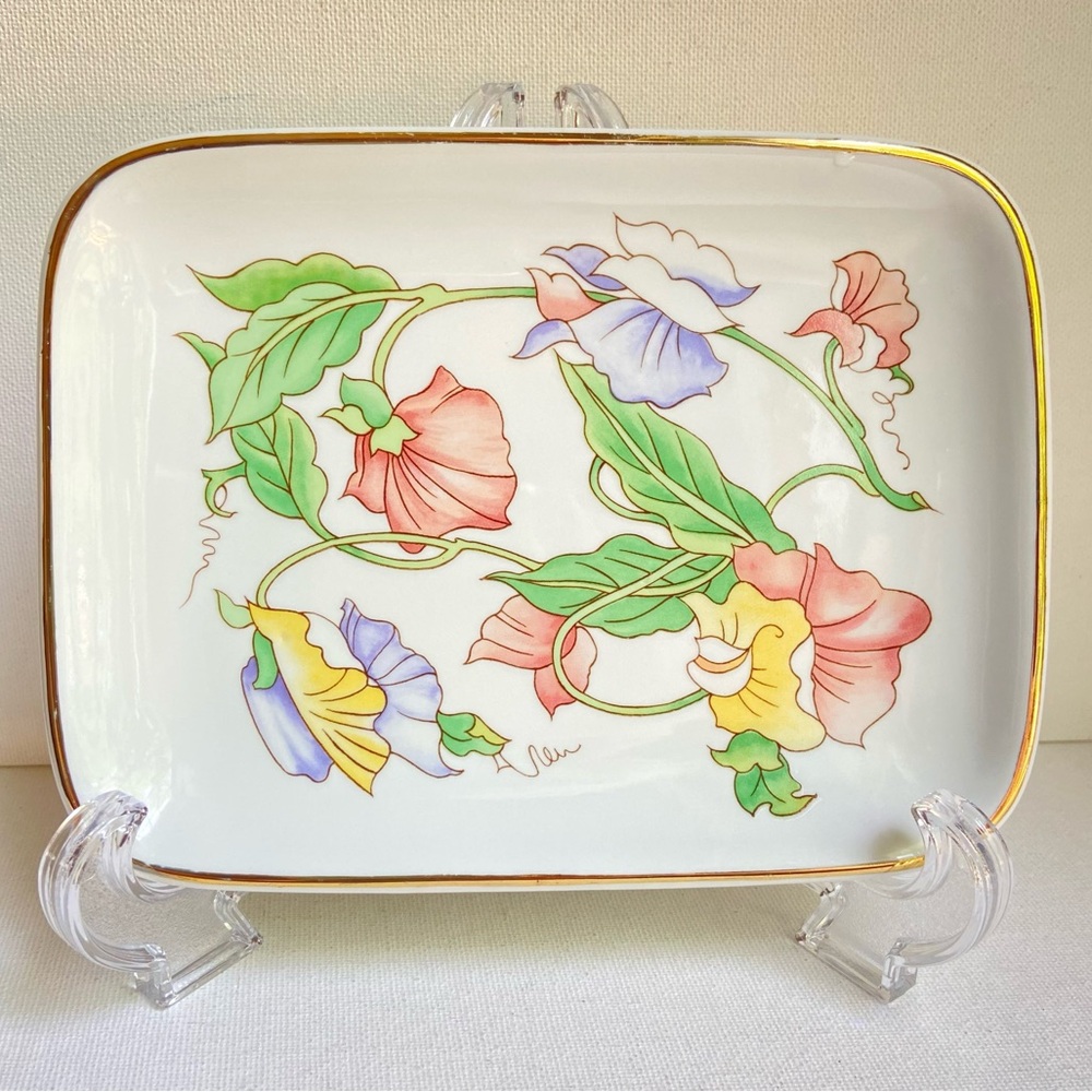 Ben Rickert Inc fine china pastel floral trinket dish gold trim Japan vintage